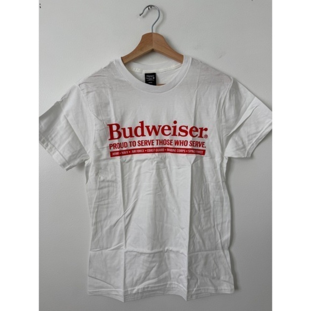 Budweiser "Proud to Serve Those Who Serve" T-Shirt – White – Size Small – NWOT